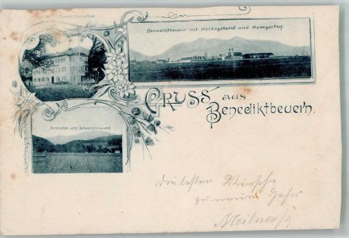 83671 W8174 Benediktbeuern Gebrauchsspuren Kloster mit Herzogstand und Heimgarten Kirchstein und Benediktenwand Karte beschnitten