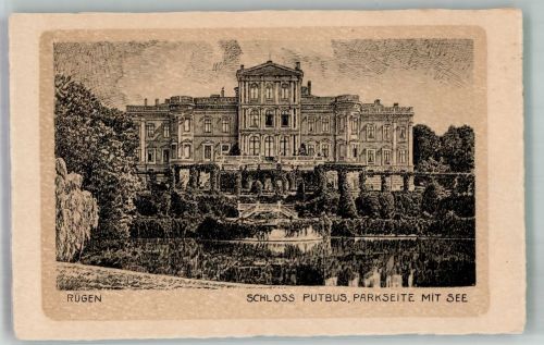18581 O2353 Putbus Künstlerkarte Schloss Putbus Parkseite mit See