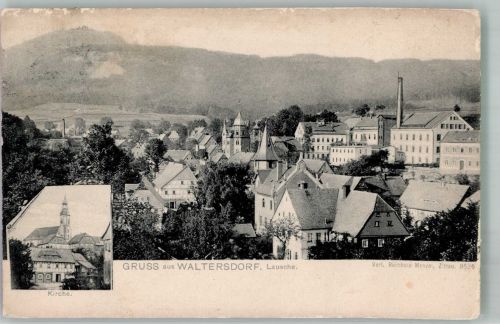 02779 O8813 Waltersdorf b Zittau - Panorama des Ortes mit Ev. Kirche und Lausche