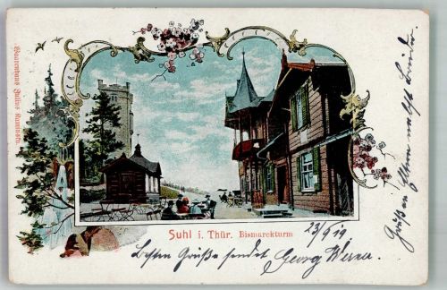 98527 O6000 Suhl 1919 Künstlerkarte Bismarckturm