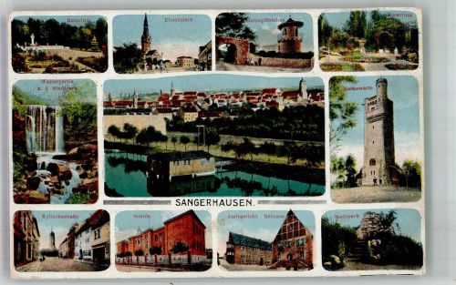 06526 O4700 Sangerhausen 1918 - Rosarium Ulrichplatz Husarenpförtchen Wasserfall im Stadtpark Moltkewarte Kylischestraße Schule Amtsgericht Rathaus Verlag Zieher, Ottmar 5094