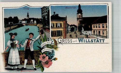77731 W7608 Willstätt Foto AK Bauern- Tracht Hauptstrasse Kinzig
