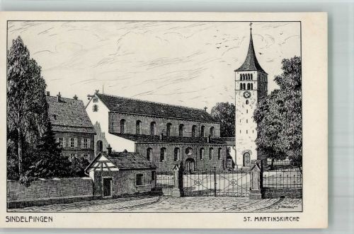 71063 W7032 Sindelfingen Radierung Kirche St. Martin