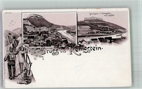 O8305 Königstein , Sächs Schweiz Vorläufer Sächsische Schweiz LiliensteinWanderer Vorläufer Lithographie