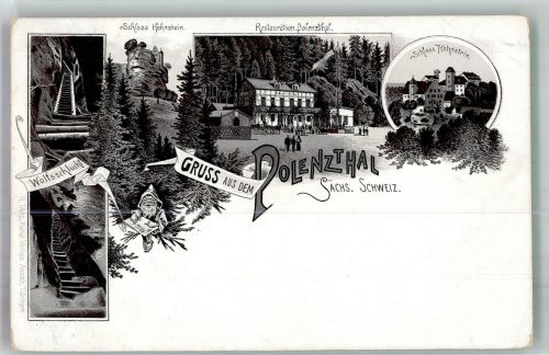01848 O8352 Hohnstein Lithographie Zwerg Schloss Hohnstein Gasthaus Polenztal Schloss Hohnstein