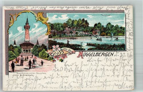 10115 O1199 Köpenick 1903 Lithographie Aussichtsturm Müggelberg Teufelsee