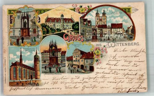 06886 O4600 Lutherstadt Wittenberg 1905 Lithographie Denkmal Luther Kaiser Friedrich Melanchthon Marktplatz Bahnpost