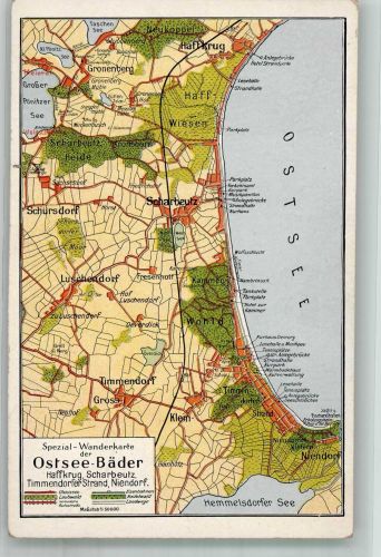 23629 W2401 Haffkrug Lithographie Wanderkarte Ostsee-bäder Haffkrug Scharbeutz Timmendorfer Strand Niendorf
