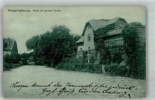 34454 W3548 Mengeringhausen 1911 Foto AK Bahnpost Marburg-Warburg Zug 479 Partie am großen Teiche