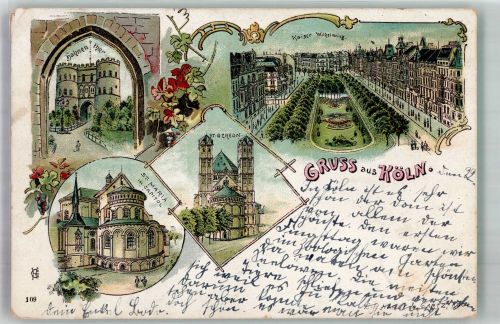 50667 W5000 Köln Kaiser-Wilhelm-Ring 1899 Gebrauchsspuren Kirche St. Georgen St, Marien Hahnenrot Kaiser Wilhlem-Ring Lithographie