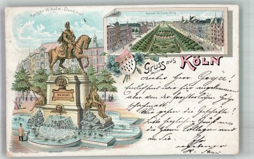 50667 W5000 Köln Kaiser-Wilhelm-Ring 1897 Gebrauchsspuren Kaiser Wilhelm Denkmal Kaiser Wilhelm-Ring Lithographie