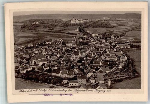 91443 W8533 Scheinfeld 1933 Foto AK Fliegeraufnahme Schloss Schwarzenberg Original aufmontierte Verlagsmusterkarte