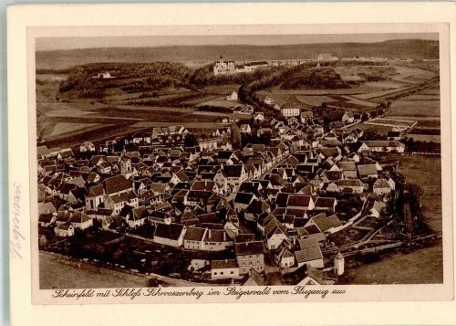 91443 W8533 Scheinfeld 1935 FOTO KEINE AK Fliegeraufnahme Schloss Schwarzenberg Original aufmontierte Verlagsmusterkarte