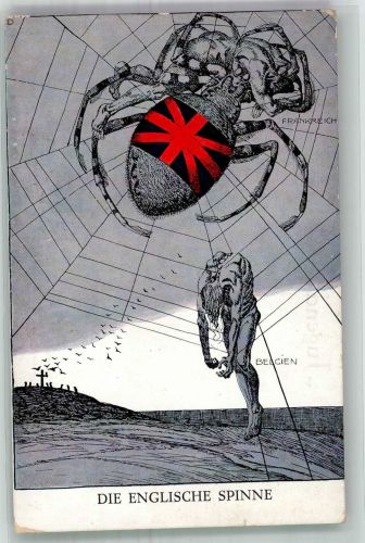 Die englische Spinne Frankreich Belgien Karikatur sign. Julius Diez Propaganda WK II 1938 Künstlerkarte