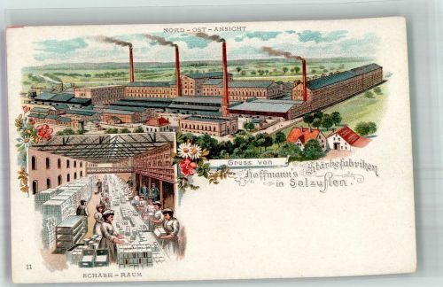 W4902 Bad Salzuflen Nr. 11 Fabrik Abb. Frauen im Schabe-Raum Hoffmann´s Stärke 1899 Lithographie / Künstlerkarte
