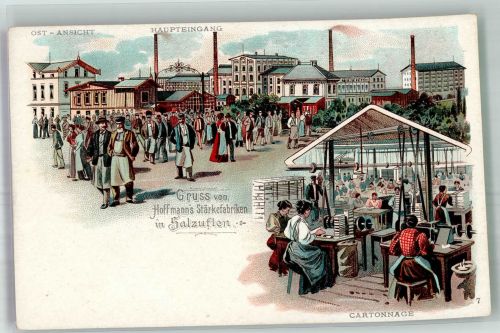W4902 Bad Salzuflen Nr. 7 Fabrik Haupteingang + Cartonnage Hoffmann´s Stärke 1899 Lithographie