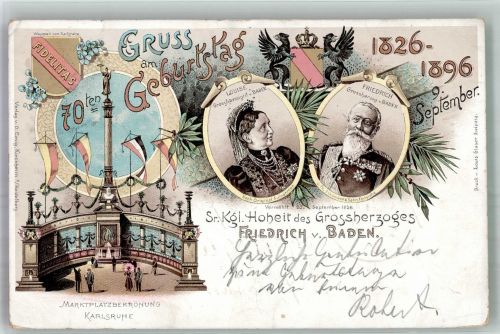 70. Geburtstag Großherzog Friedrich v. Baden Adel Baden 1896 Lithographie