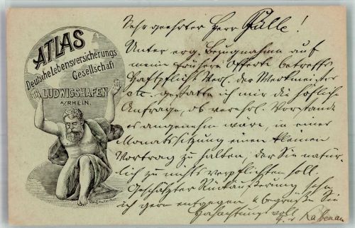 W6700 Ludwigshafen am Rhein Atlas Lebensversicherung Werbung Versicherung 1904 Lithographie