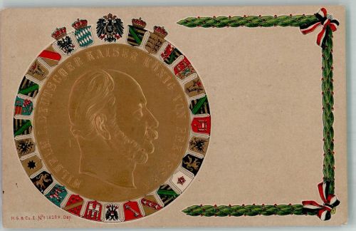 Wappen Patriotik Huldigung Golddruck Adel Kaiser Wilhelm I Prägedruck