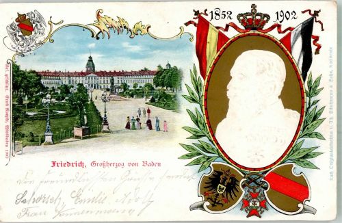 Friedrich, Großherzog von Baden Wappen Adel Baden 1902 Prägedruck