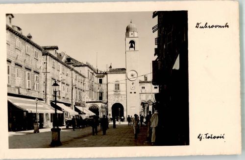 Dubrovnik Ragusa Foto AK Sonnenuhr Turm Geschäft