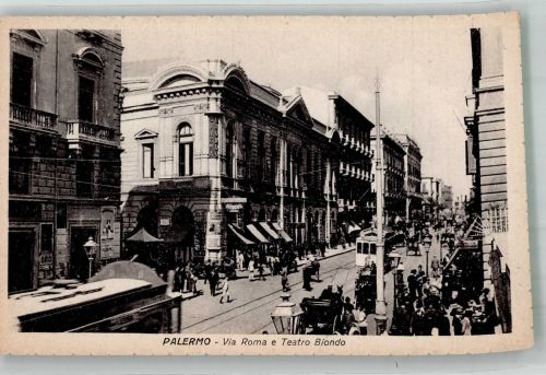 90100 Palermo Foto AK Straßenbahn Teatro Biondo Via Roma