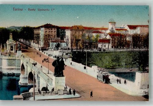 10100 Torino Turin Foto AK Ponte Umberto 1. Denkmal Straßenbahn