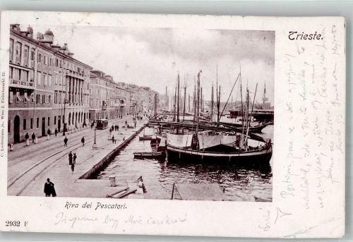 34100 Trieste / Triest / Trst 1902 Foto AK Pferdestraßenbahn Riva dei Pescatori Fischerboote