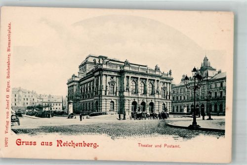 Liberec Reichenberg i. Böhmen Foto AK Litfaßsäule Postamt Theater