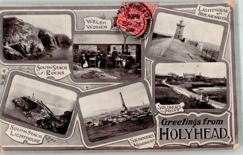 Holyhead 1908 Foto AK Leuchtturm Denkmal Skinners Soldiers Point Tracht Welsh Women