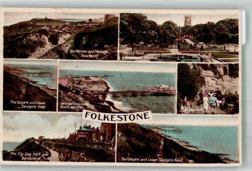 Folkestone Foto AK Schwimmbad Pier The Lily Pond Gasthaus the Zig.Zag path