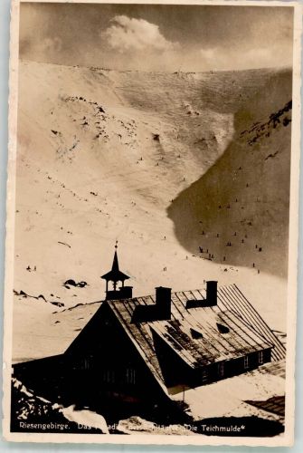 Teichbaude 1936 Winter Hüttenstempel