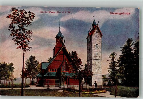 Brückenberg Karpacz Gorny 1923 Foto AK Kirche Wang