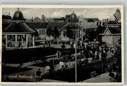 Podebrady Bad Podiebrad 1938 Folienkarte / Lackkarte Park