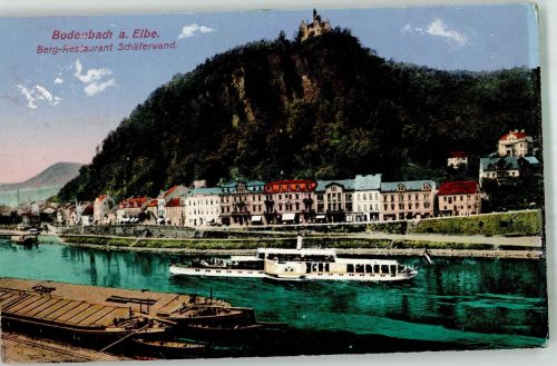 Decin Tetschen-Bodenbach 1918 Foto AK Gasthaus Schäferwand Raddampfer