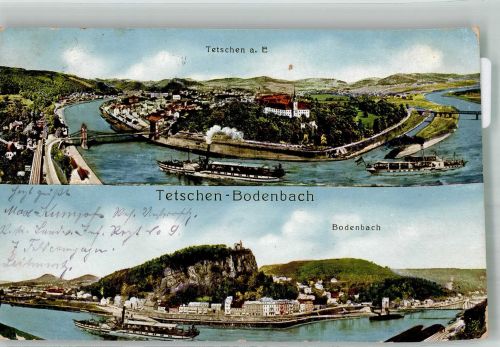 Decin Tetschen-Bodenbach 1911 Foto AK Elbe Raddampfer Panorama