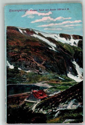 Teichbaude 1912 Foto AK Riesengebirge Kleiner Teich