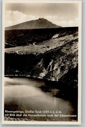 Hampelbaude 1936 Foto AK Riesengebirge Großer Teich Schneekoppe