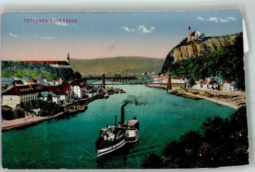 Decin Tetschen-Bodenbach Foto AK Raddampfer Kirche Burg