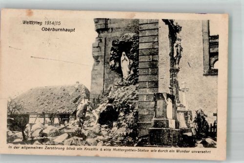 68520 Burnhaupt-le-Haut Oberburnhaupt 1915 Foto AK WK I Kirche Zerstörung Muttergottes Statue Feldpost WK I Inf.Regt. 124