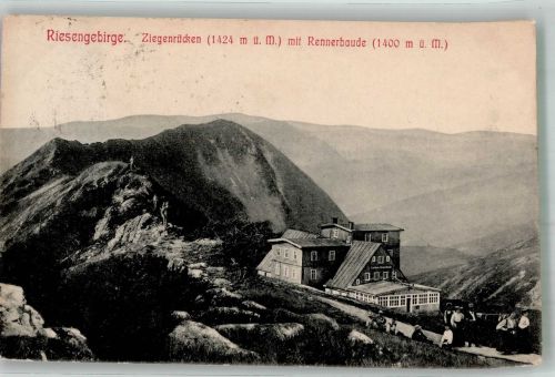 Rennerbaude 1909 Foto AK Gasthaus Riesengebirge Ziegenrücken