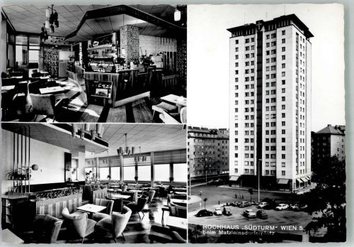 1050 Wien 5. Bezirk, Margareten 1961 Foto AK Hochhaus Südturm Matzleinsdorferplatz Gasthaus