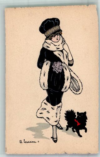 sign. Louraine Frau Pelzmode Muff Spitz Gebrauchsspuren