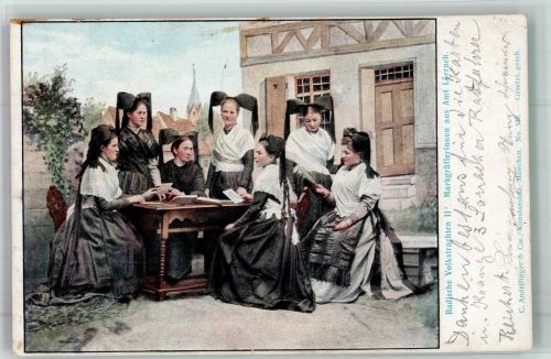 W7850 Lörrach Badische Volkstrachten II Markgräflerinnen m. Hörnerkappe Buch lesen 1903 Gebrauchsspuren