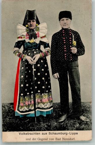 W3052 Bad Nenndorf Frau Mann m. Pfeife Trachten Schaumburg-Lippe 1909