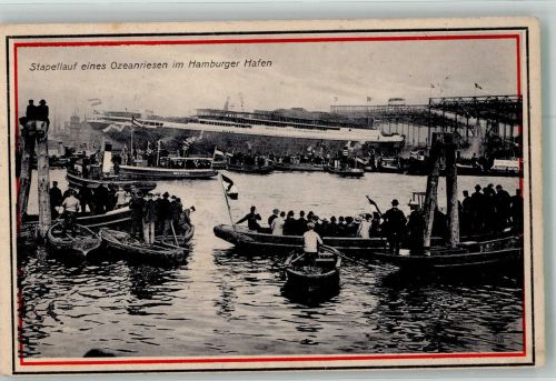W2000 Hamburg Stapellauf eines Ozeanriesen im Hafen Werft 1918