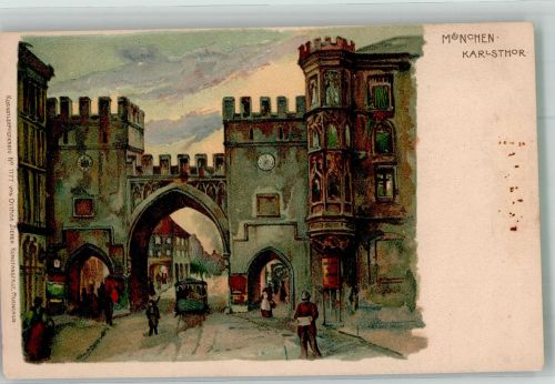 W8000 München Karlstor Straßenbahn Künstlerpostkarte No. 1177 Zieher Ottmar Lithographie