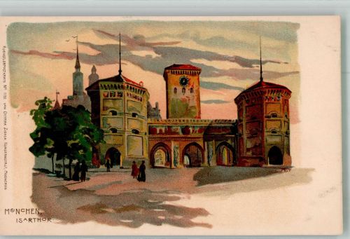 W8000 München Isartor Straßenbahn Künstlerpostkarte No. 1151 Zieher Ottmar Lithographie