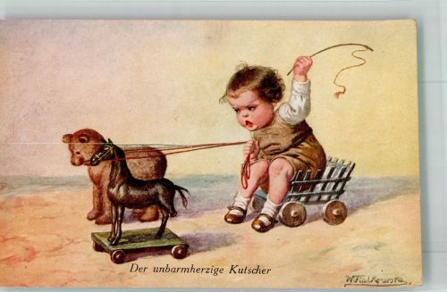 Unbarmherziger Kutscher Humor Kind A V No. 1544 Fialkowska, W. Künstlerkarte