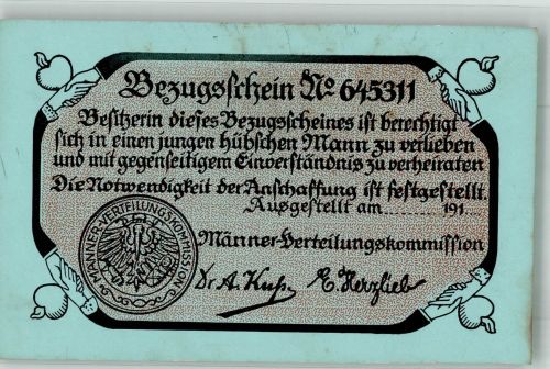 Bezugsschein Nr. 645311 Männer-Verteilungskommission Humor